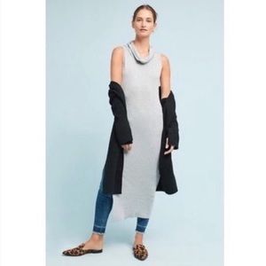 Anthropologie T. La Sleeveless Gray Maxi Cowl Dress Slide Slit, size XXS Petite